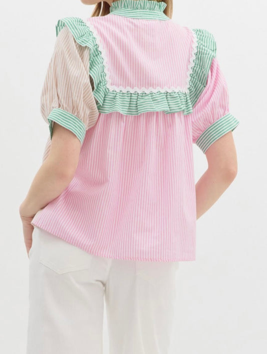 Striped Ruffle Button Down Top