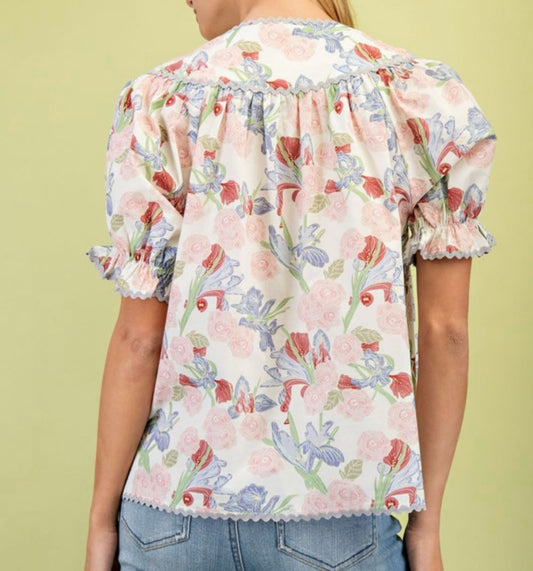 Blush Ric-Rac Trim Detail Top