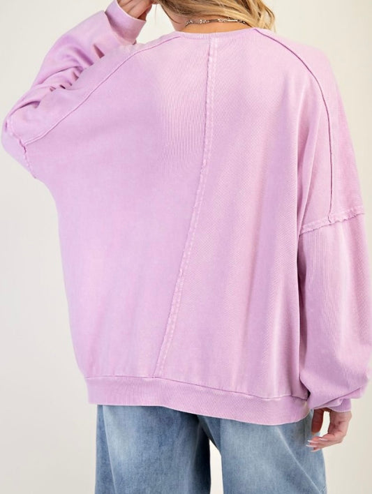 Boho Print Washed Terry Pullover