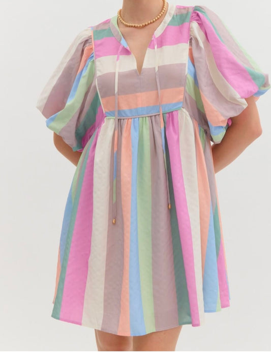 Pastel Striped Babydoll Dress
