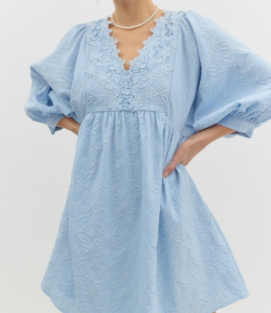Light Blue Floral Embossed Dress