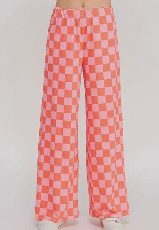 Pink High Waisted Checkered Pants