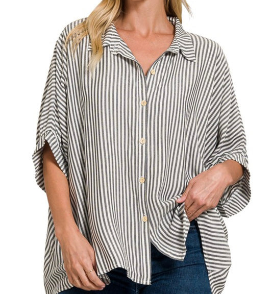 Coastal Striped Short Sleeve Button Down