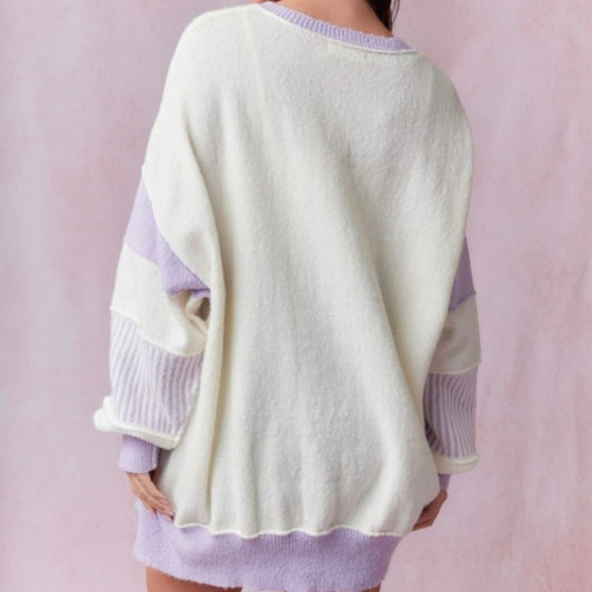 Lavender Oversized Henley Sweater