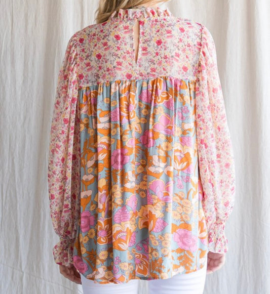 Floral Chiffon Frill Long Sleeve Top