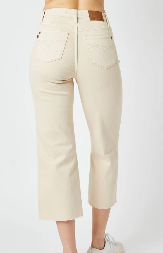 Judy Blue High Rise Bone Cropped Wide Leg Jeans - 88802