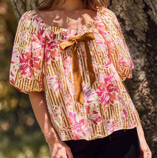 Golden Garden Tie-Front Top