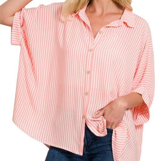 Coastal Striped Short Sleeve Button Down Shirt