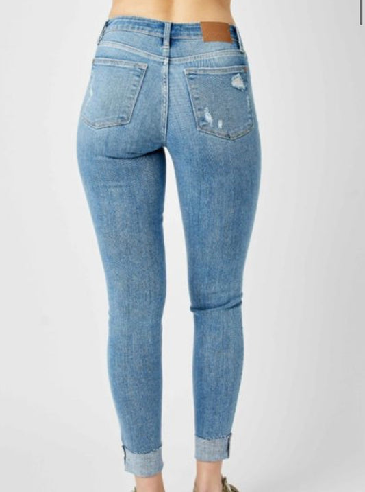 Judy Blue Mid Rise Distressed Skinny Jeans - 82528