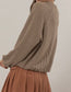 Balloon Sleeve Striped Knit Long Sleeve Top