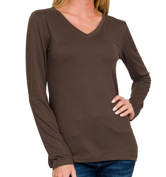 Brushed Basic Long Sleeve V-Neck Tee