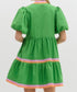 Solid Bubble Sleeve Tiered Dress