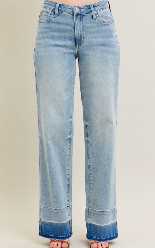 Judy Blue Mid Rise Release Hem Wide Jeans - 88935