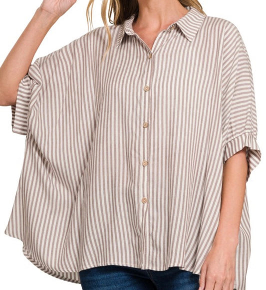 Coastal Striped Short Sleeve Button Down
