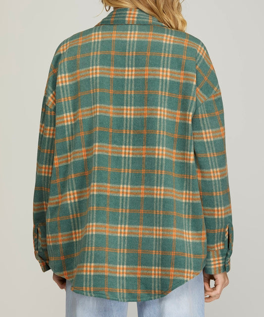 Plaid Shacket With Front & Side Pockets