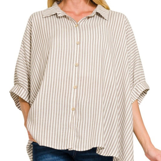 Coastal Striped Short Sleeve Button Down Shirt