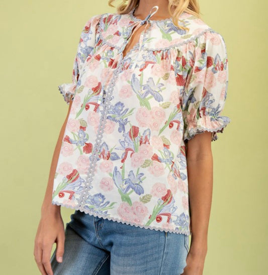 Blush Ric-Rac Trim Detail Top