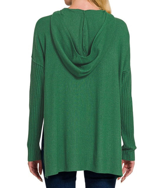 Hooded Ribbed Sleeve Sweater