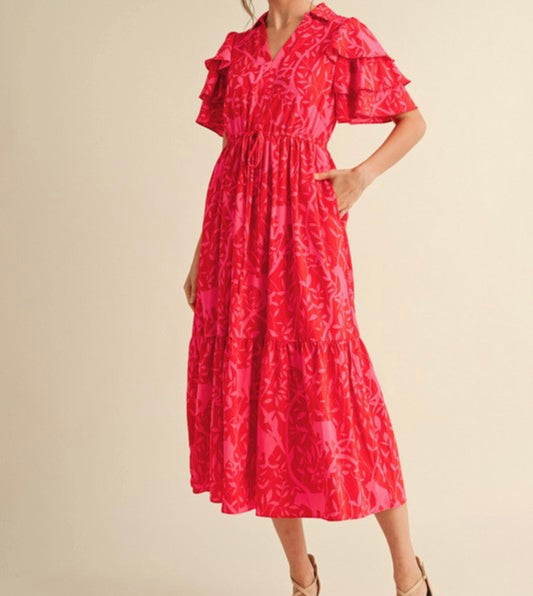 Red Ruffle Midi Dress