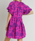 Magenta Two Tone Ruffle Sleeve Dress
