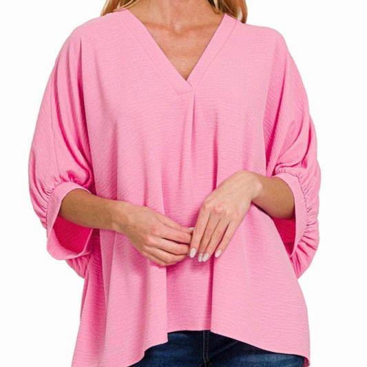 Woven Airflow V-Neck Half Sleeve Top