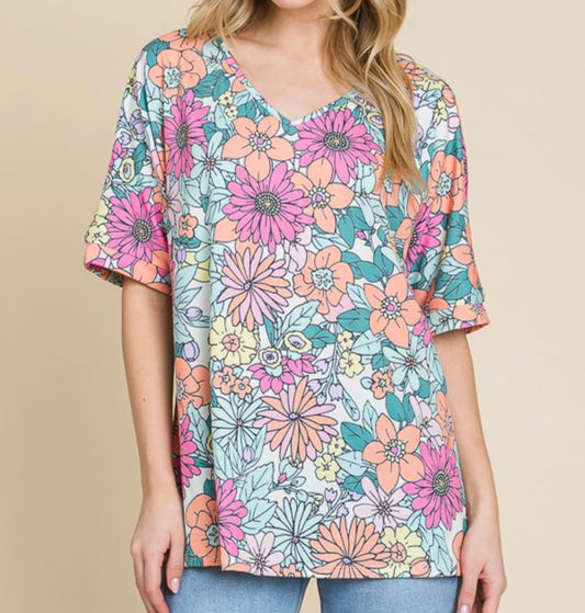 Floral Relaxed Fit V-Neck Tunic Top