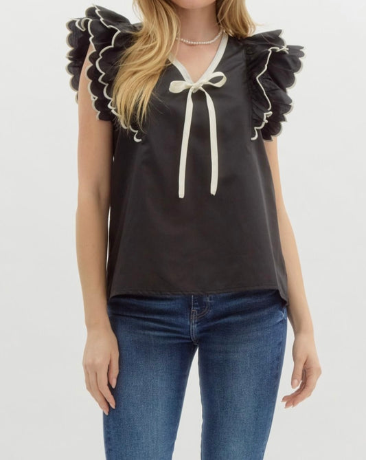 Scallop Double Layer Sleeveless Ruffle Top