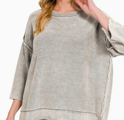 3/4 Sleeve Washed Boxy Sweater