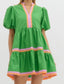 Solid Bubble Sleeve Tiered Dress