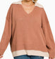 Mahogany Collared V-Neck Sweater