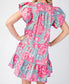 Fuchsia Floral Smocked Neck Dress