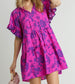 Magenta Two Tone Ruffle Sleeve Dress