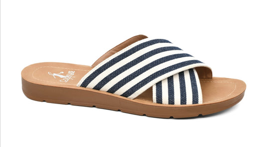 Corkys Dig It Navy Striped Sandals