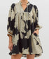 Black Floral 3/4 Sleeve Front Tie Dress