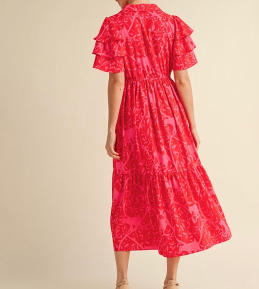 Red Ruffle Midi Dress