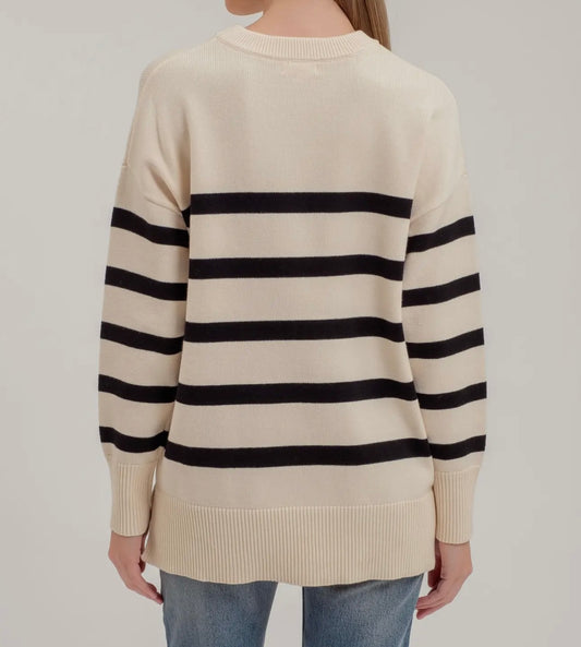 Oversized Striped Side Slit Sweater