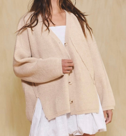 Taupe Slouchy Knitted Cardigan