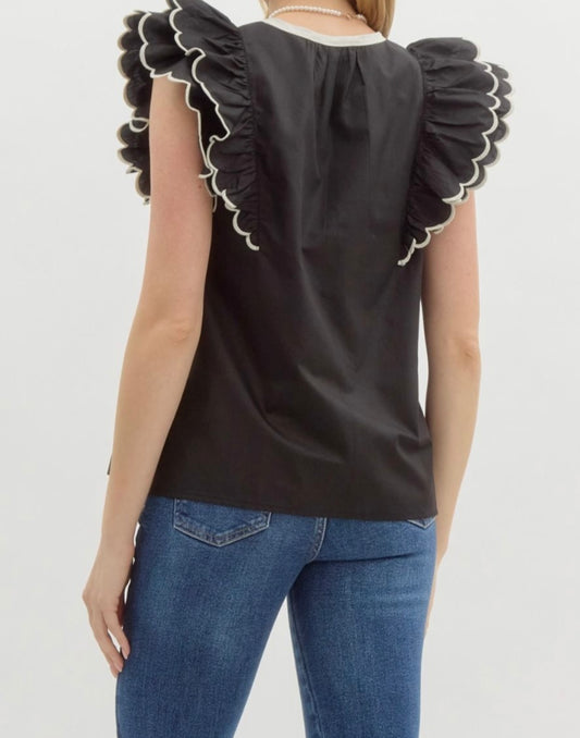 Scallop Double Layer Sleeveless Ruffle Top