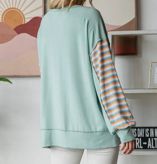 Multi Color Striped Button Front Top
