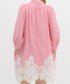 Pink Striped Bow Lace 3/4 Sleeve Dress