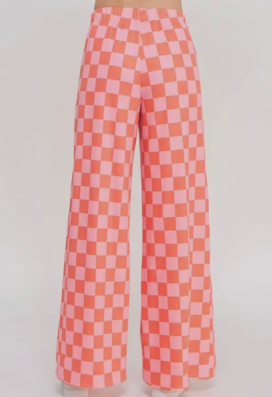 Pink High Waisted Checkered Pants