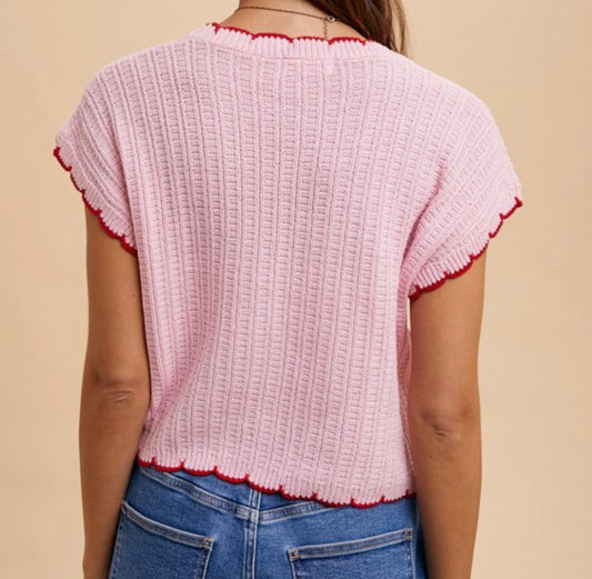 Scalloped Edge Pointelle Sweater Top