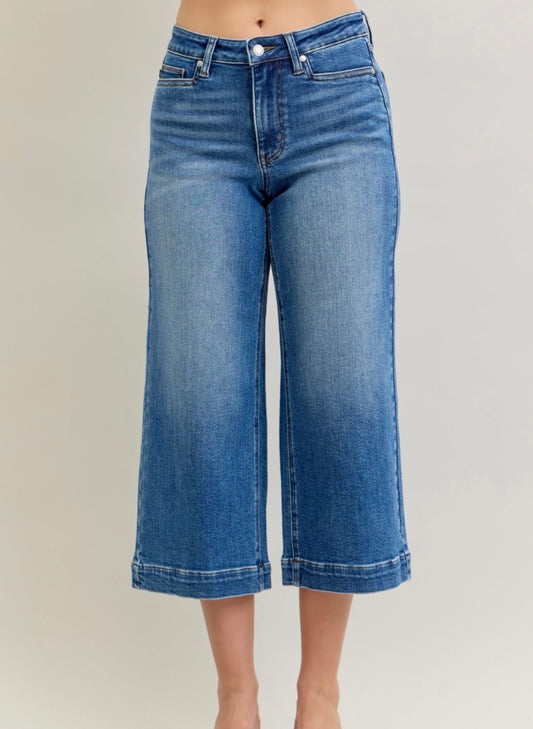 Judy Blue Mid Rise Wide Leg Cropped Jeans - 881006