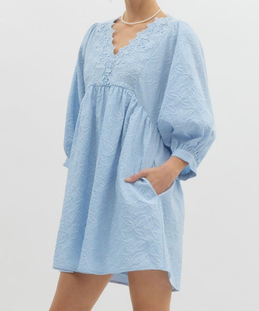 Light Blue Floral Embossed Dress