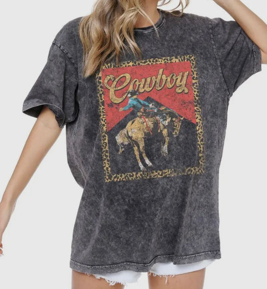 Cowboy Leopard Frame Graphic Boyfriend Tee