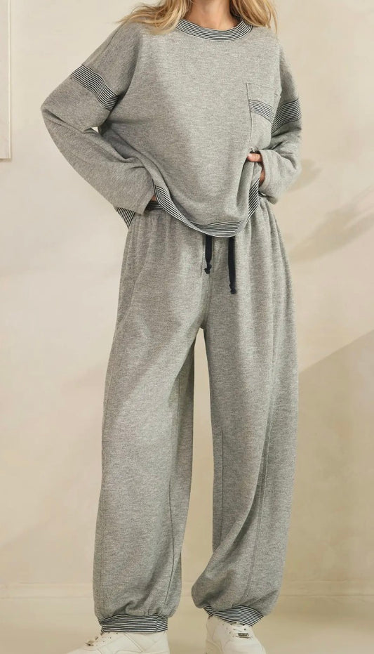 Heather Grey Striped Detail Lounge Set