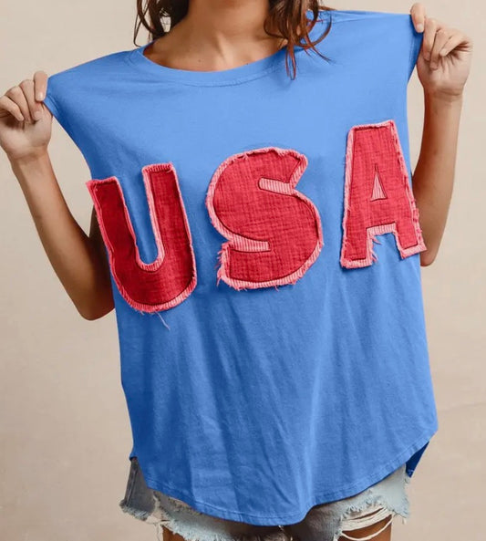 USA Patched Raw Edge Top