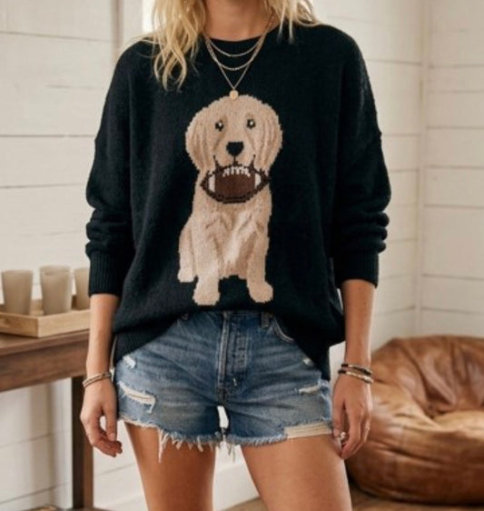 Oversized Gameday Puppy Football Sweater
