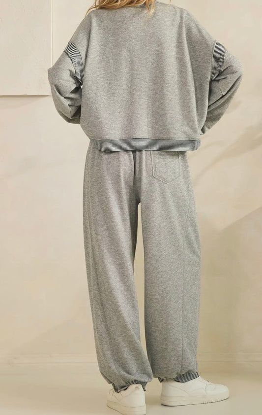 Heather Grey Striped Detail Lounge Set