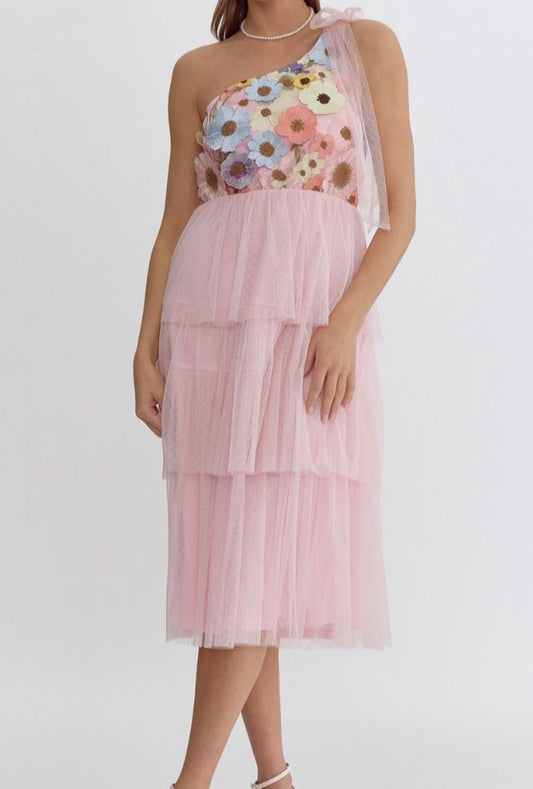 Flowers and Champagne Tiered Midi Dress